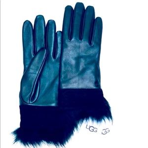 ❤️UGG Leather Touchscreen Gloves w/Suede & Fur Cuff, Size M, Black (NWT)